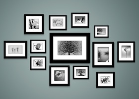 Photo frames on wall. Vector vintage picture frames